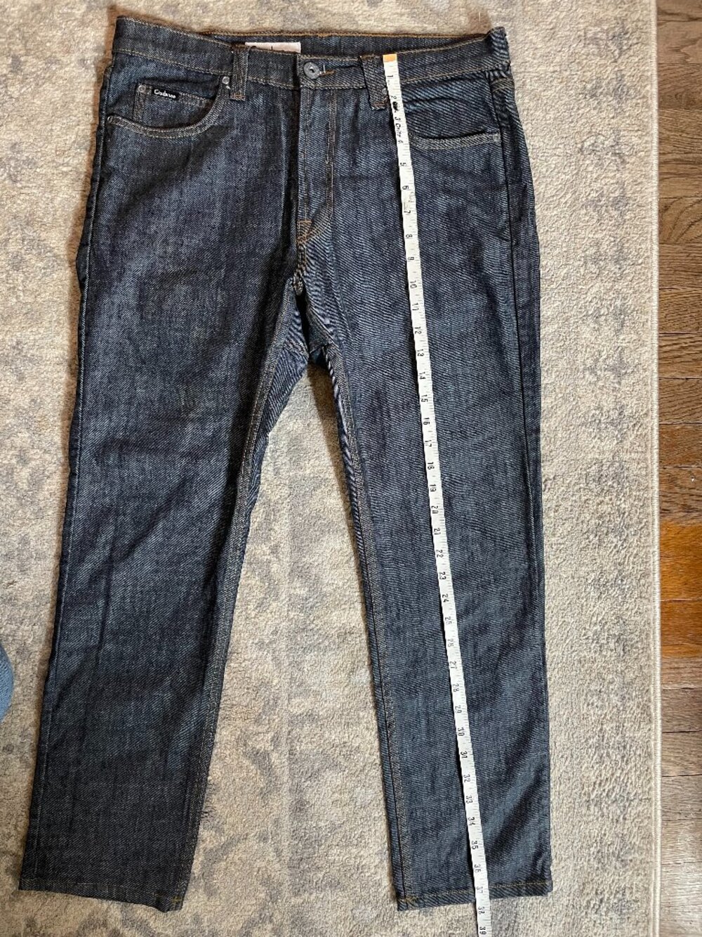 Cadence mens 34x28 dark wash performance tapered denim blue jeans